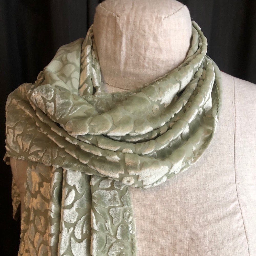Velvet Burnout Floral Wrap Scarf in Sage Green